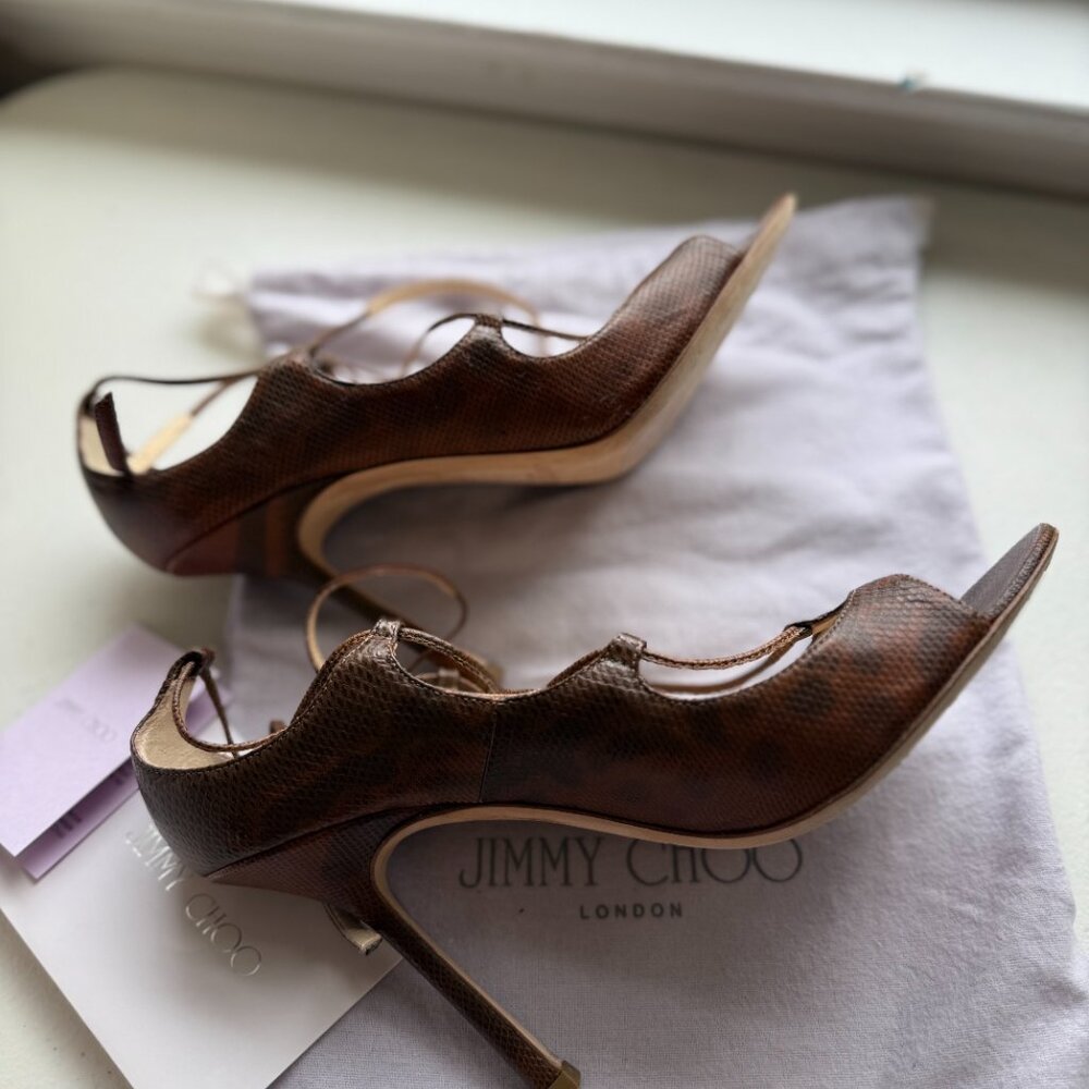 🤎✨ Jimmy Choo Tobacco Karung Skin Lace-Up Heels Size 40 (US 9–9.5) 🤎✨ - Picture 15 of 16